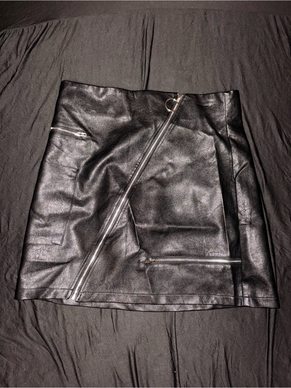 Black Faux Leather Zip-Accent Mini Skirt
